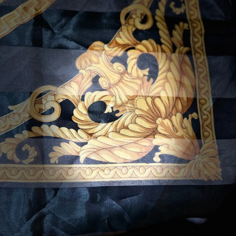 Luxurious Black and Gold Medallion Silk-Feel Scarf